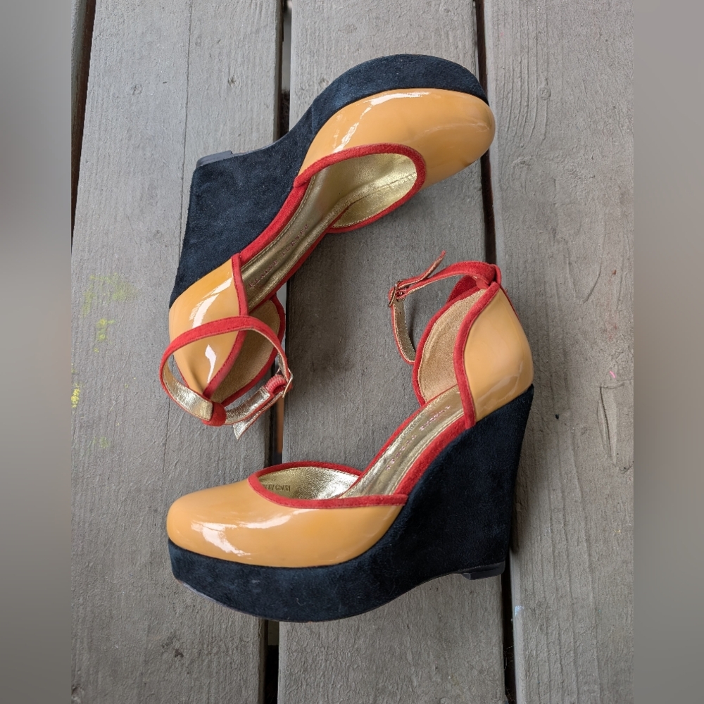 Elaine Turner Colorful Ankle Strap Platform‎ Heels 6 Patent Leather Retro Pinup